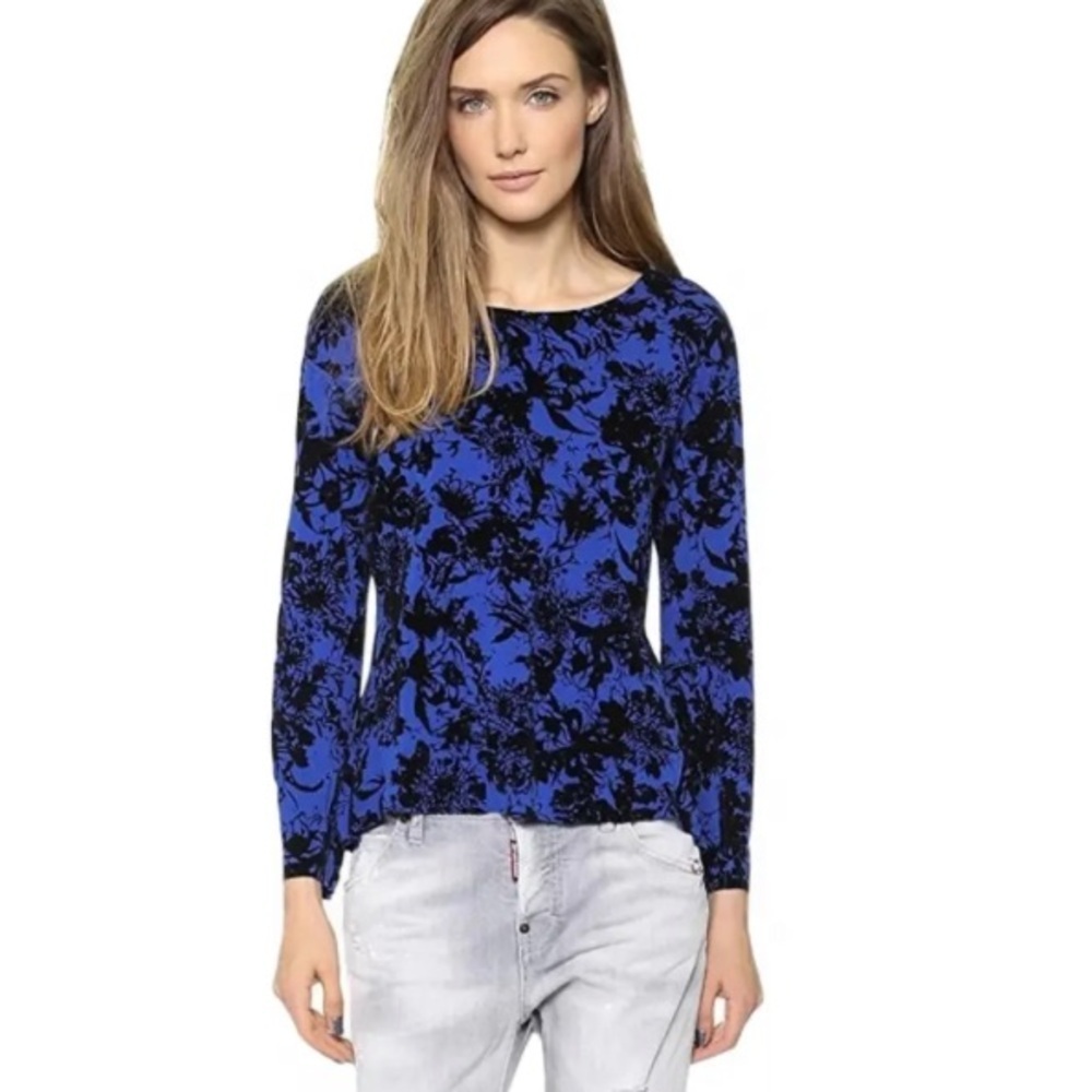 Rebecca Taylor black/blue velvet floral detail long sleeve knit top NWT size XS - Picture 2 of 10